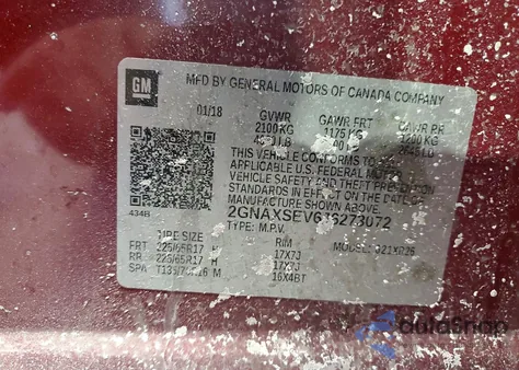 2018 Chevrolet Equinox Lt из США, поврежденный, VIN 2GNAXSEV6J6273072